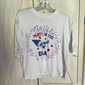 White and Red Short Sleeve Tee with USA Graphic